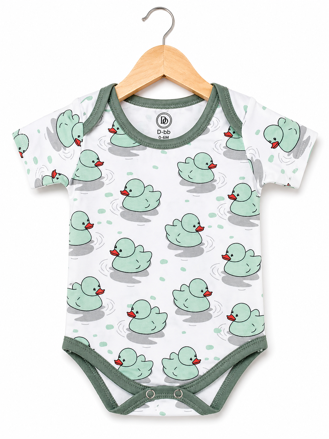 Mini Duck Bodysuit – Green & Ivory