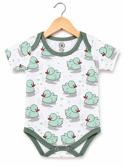 Mini Duck Bodysuit – Green & Ivory