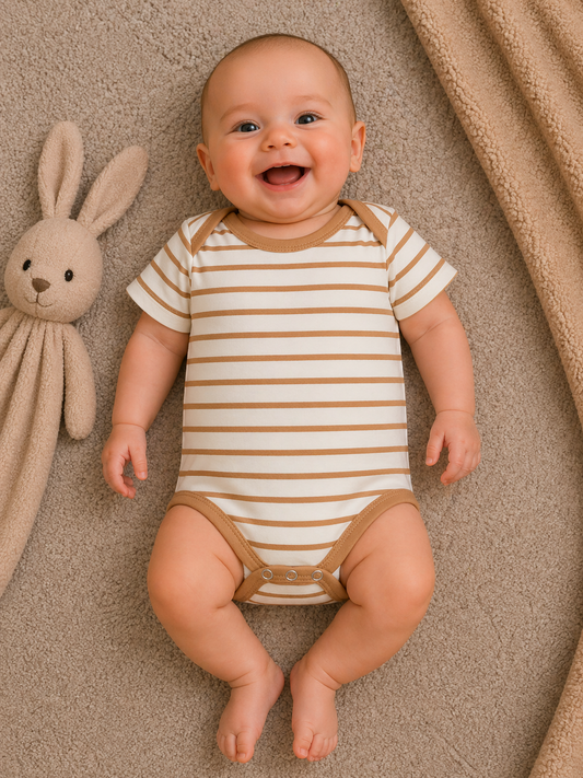 Minimal Stripe Bodysuit – Ivory & Caramel