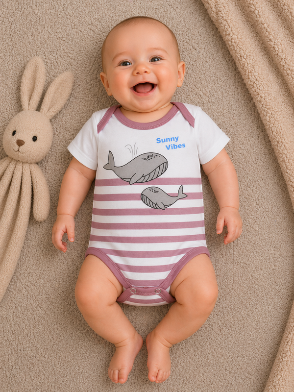Sunny Whale Bodysuit – White & Pink