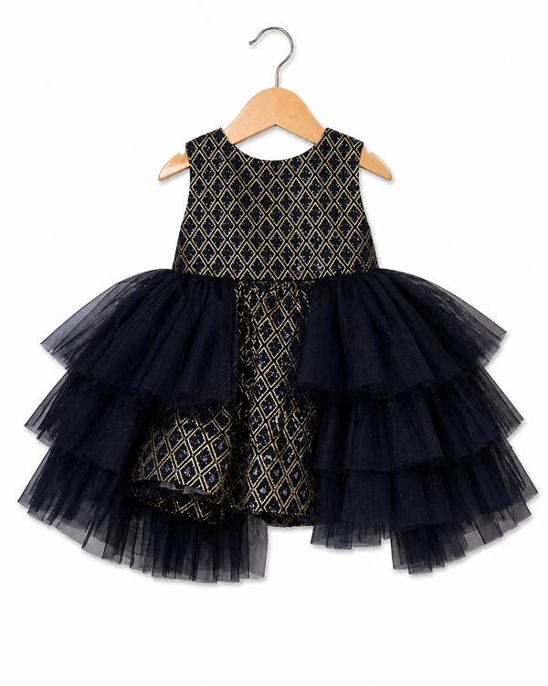 Infant Girls Net Fancy Frock -Black