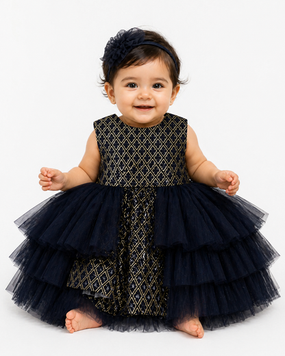 Infant Girls Net Fancy Frock -Black