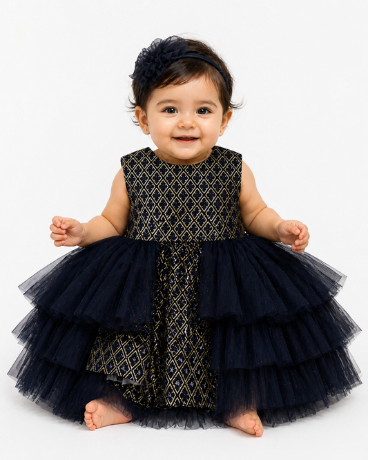 Infant Girls Net Fancy Frock -Black