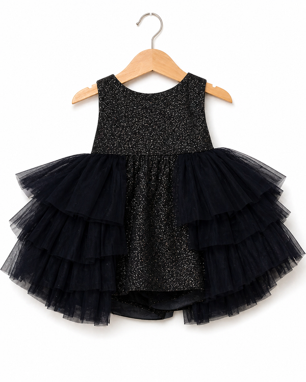 Infant Girls Net Fancy Frock -Shimmer  Black