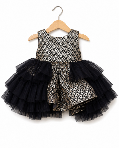 Infant Girls Net Fancy Frock -Black