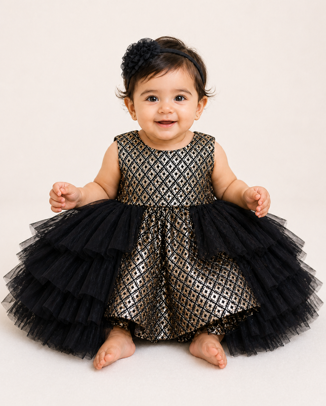 Infant Girls Net Fancy Frock -Black