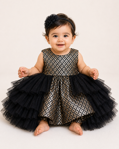 Infant Girls Net Fancy Frock -Black