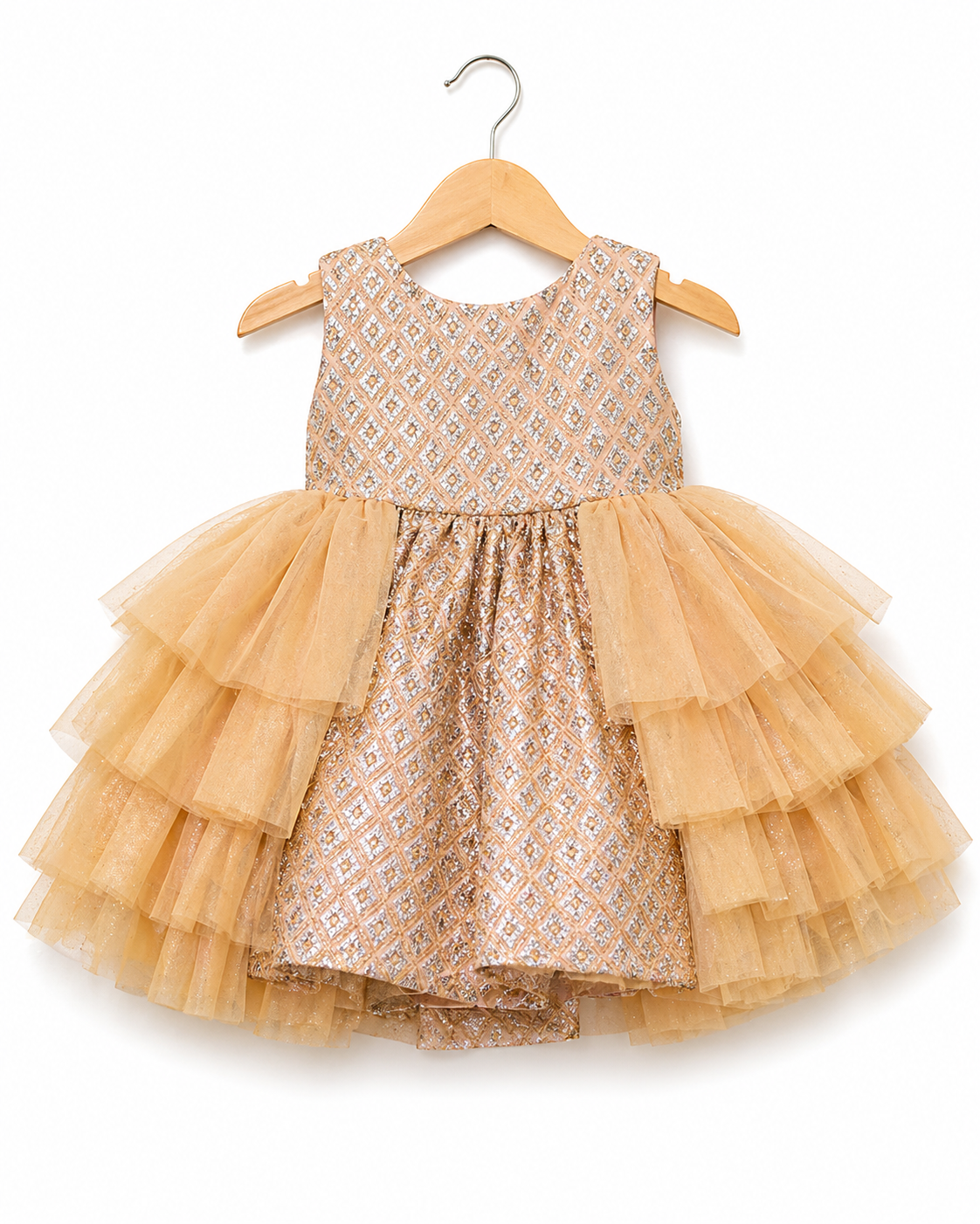 Infant Girls Net Fancy Frock Glow - Golden