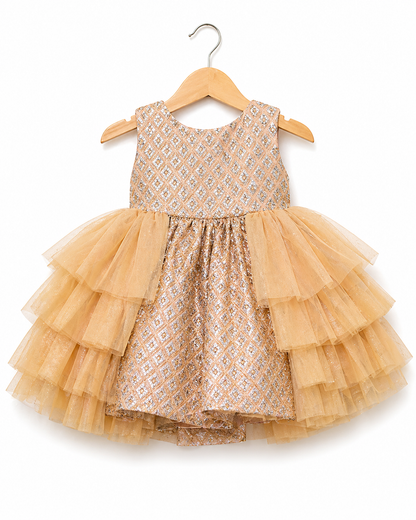 Infant Girls Net Fancy Frock Glow - Golden