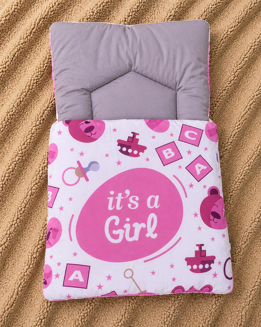 Sweet Baby Girl Sleeping Bag – Pink & Soft Grey