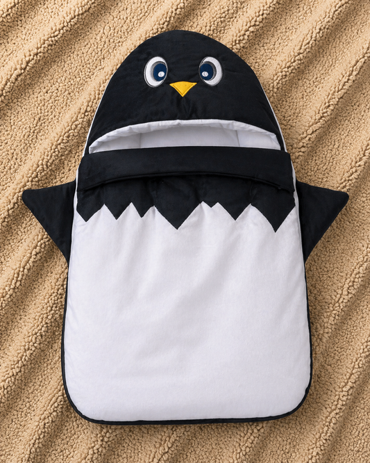 Midnight Penguin Baby Sleeping Bag – Black & White