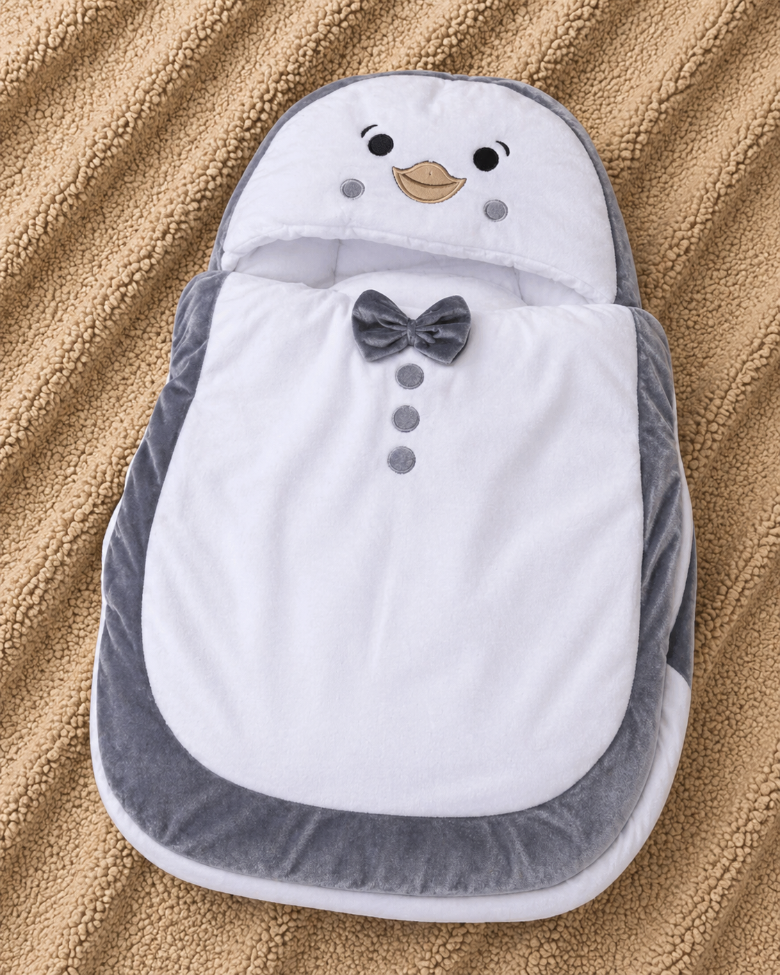 Snowy Penguin Baby Sleeping Bag – Silver Grey & White
