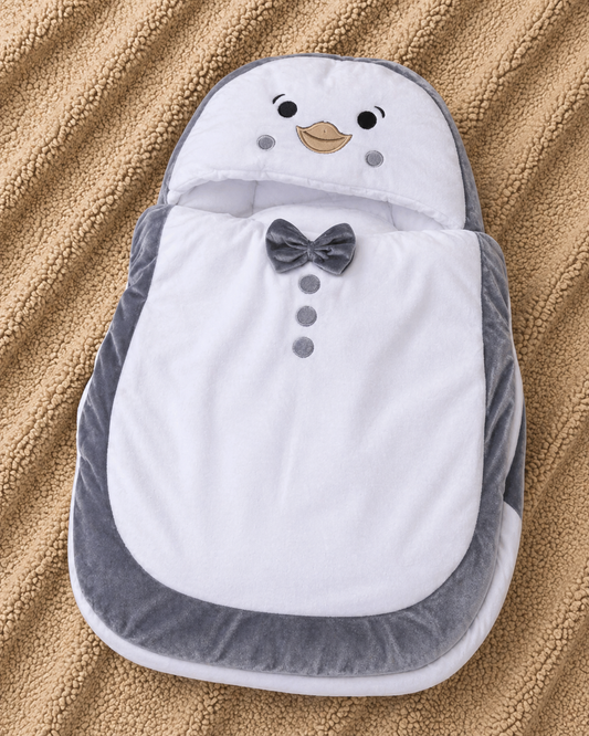 Snowy Penguin Baby Sleeping Bag – Silver Grey & White