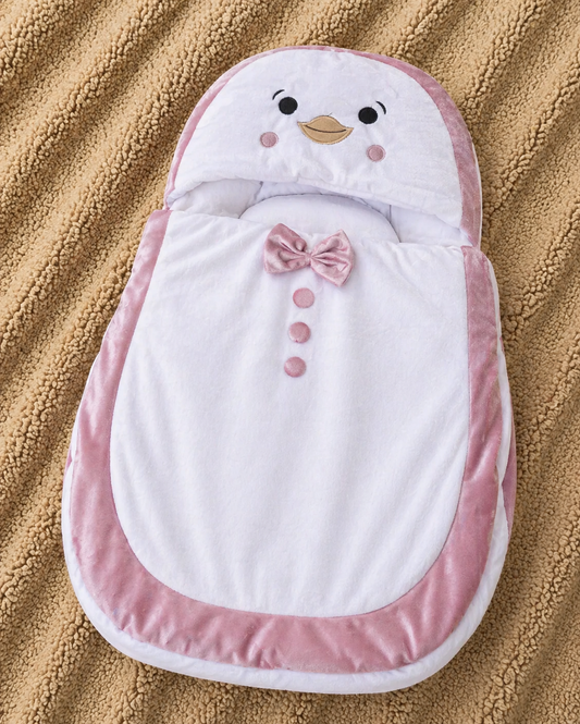 Pink Penguin Baby Sleeping Bag – Blush Pink & White