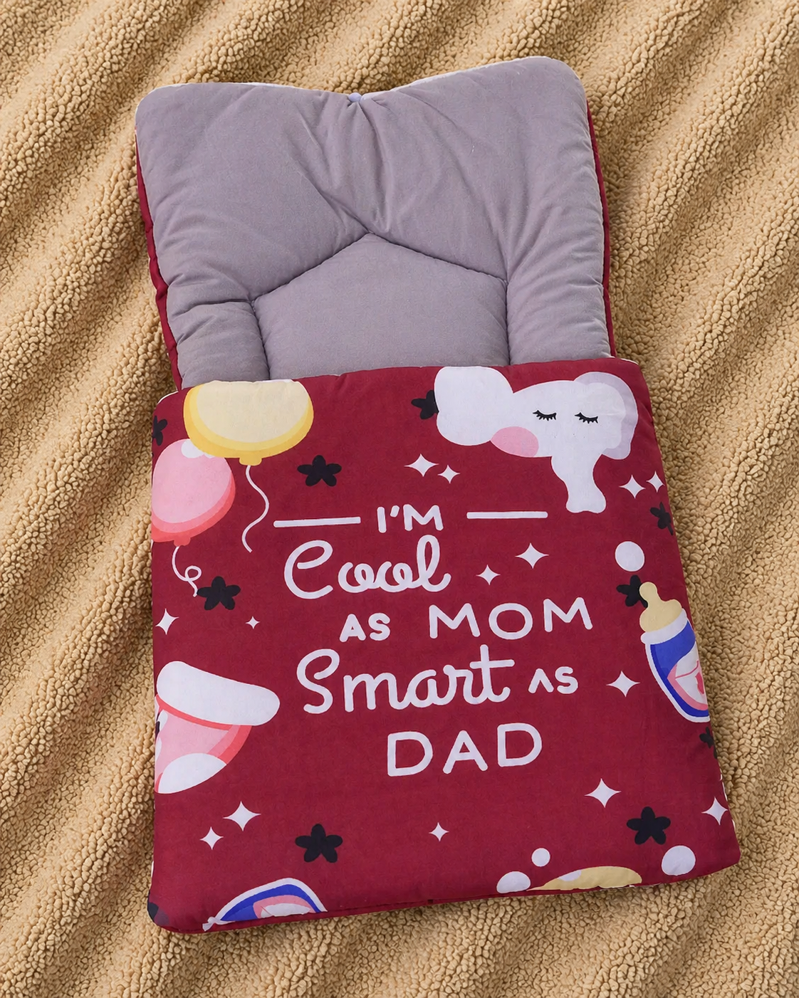 Smart Star Baby Sleeping Bag – Cherry Red & Soft Grey