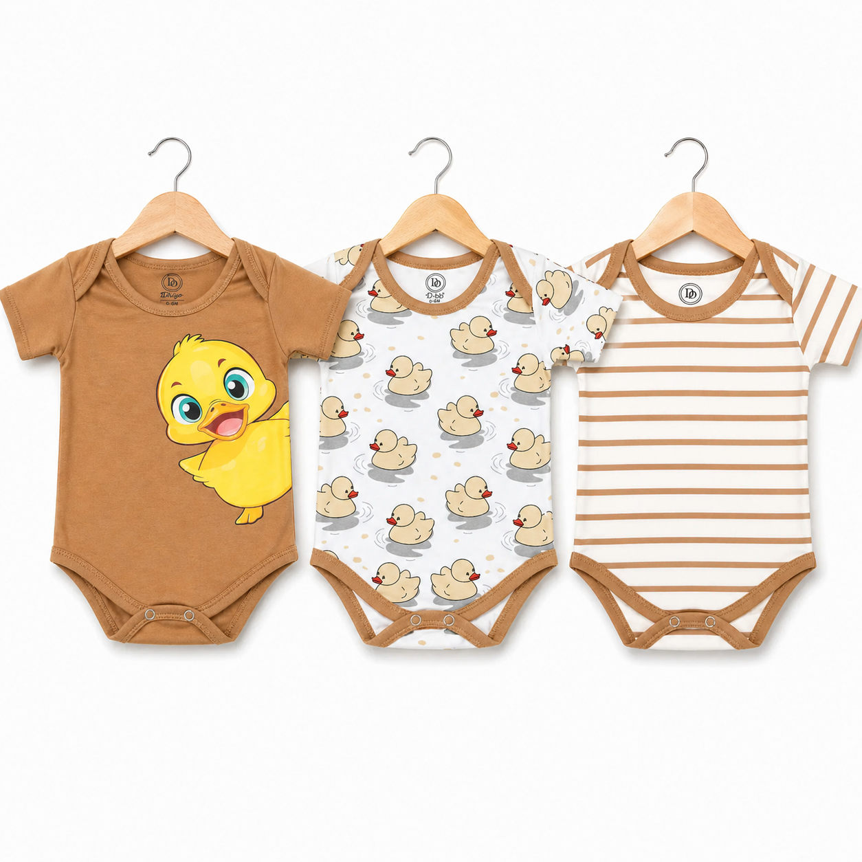 Little Duck Bodysuit Set – Warm Brown (Pack of 3)