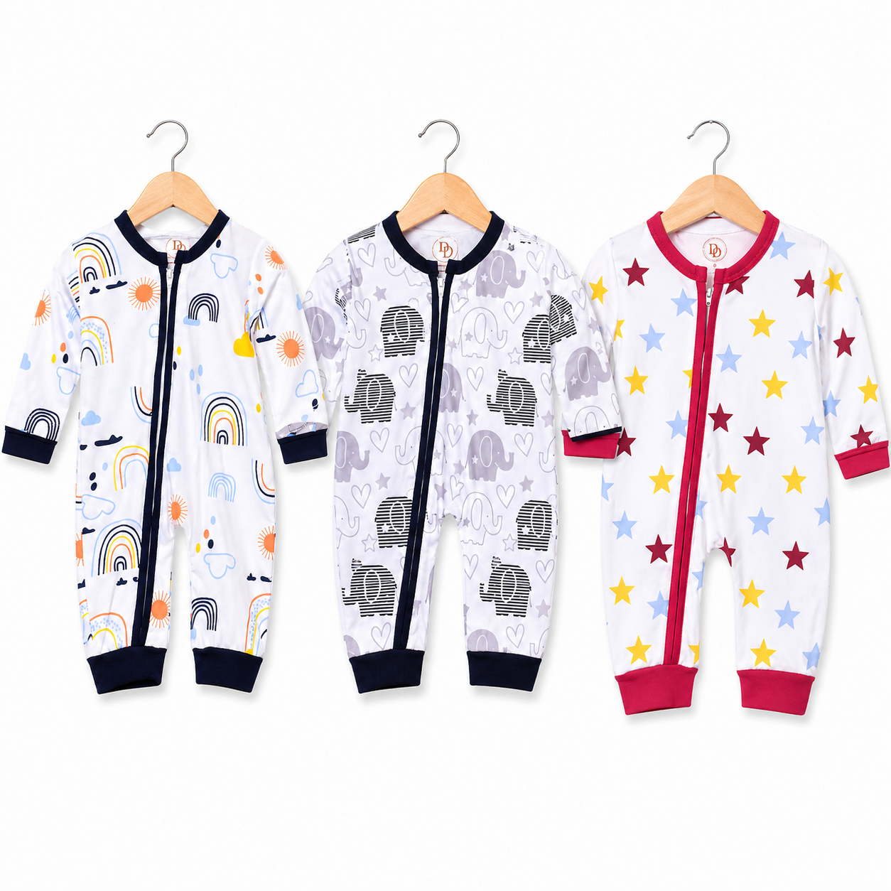 DreamPlay Romper Trio – White & Multicolor  (Pack of 3)