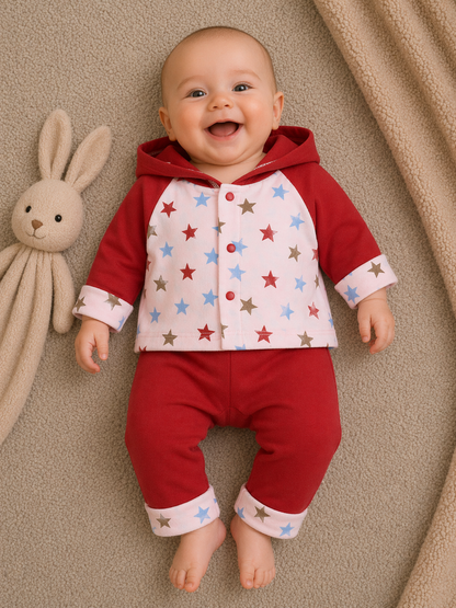 Mini Star Hoodie Luxe Set-Classic Red