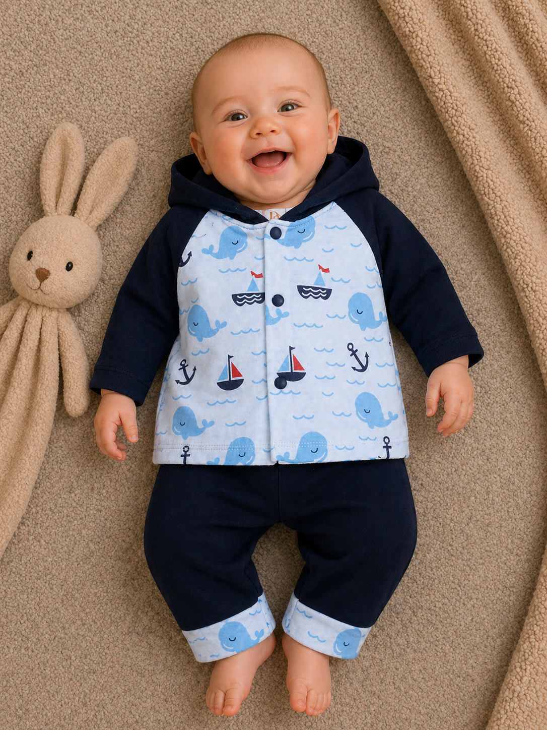 Ocean Hoodie Luxe Set-Navy Blue