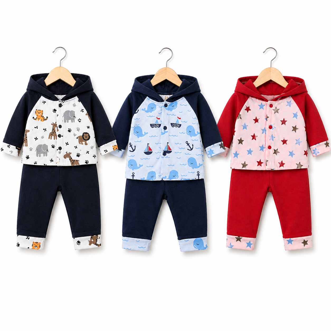 Tiny Comfort Hoodie Set – Classic Color Mix (3 Pack)