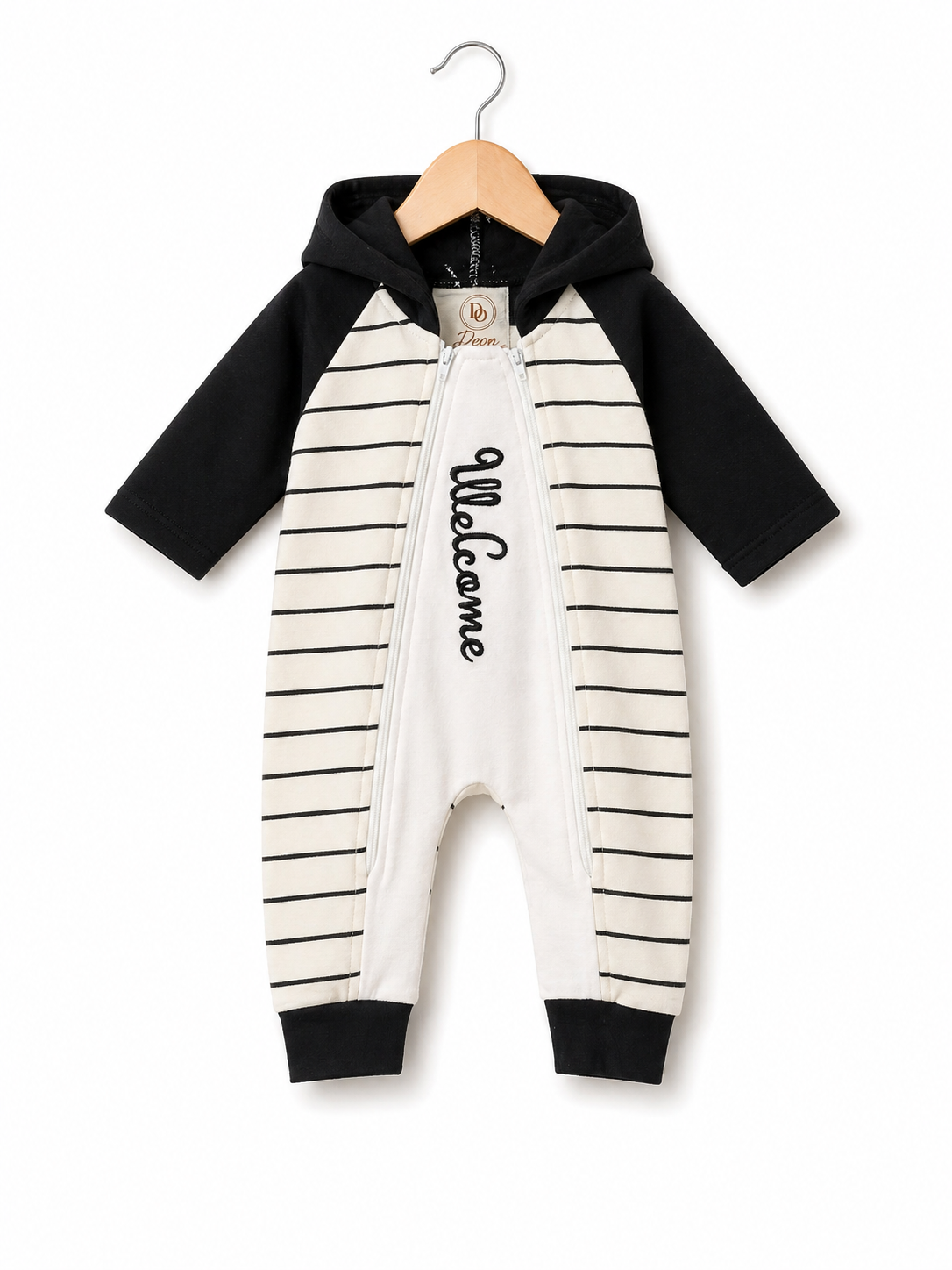Mini Cozy Zip Hoodie Romper – Black Ivory