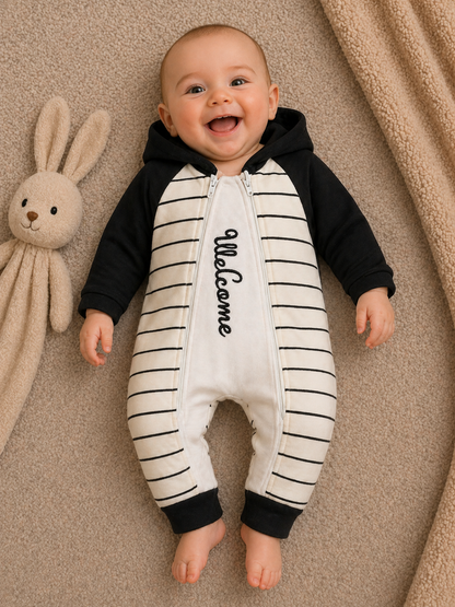 Mini Cozy Zip Hoodie Romper – Black Ivory