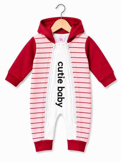Mini Cozy Zip Hoodie Romper – Navy Ivory