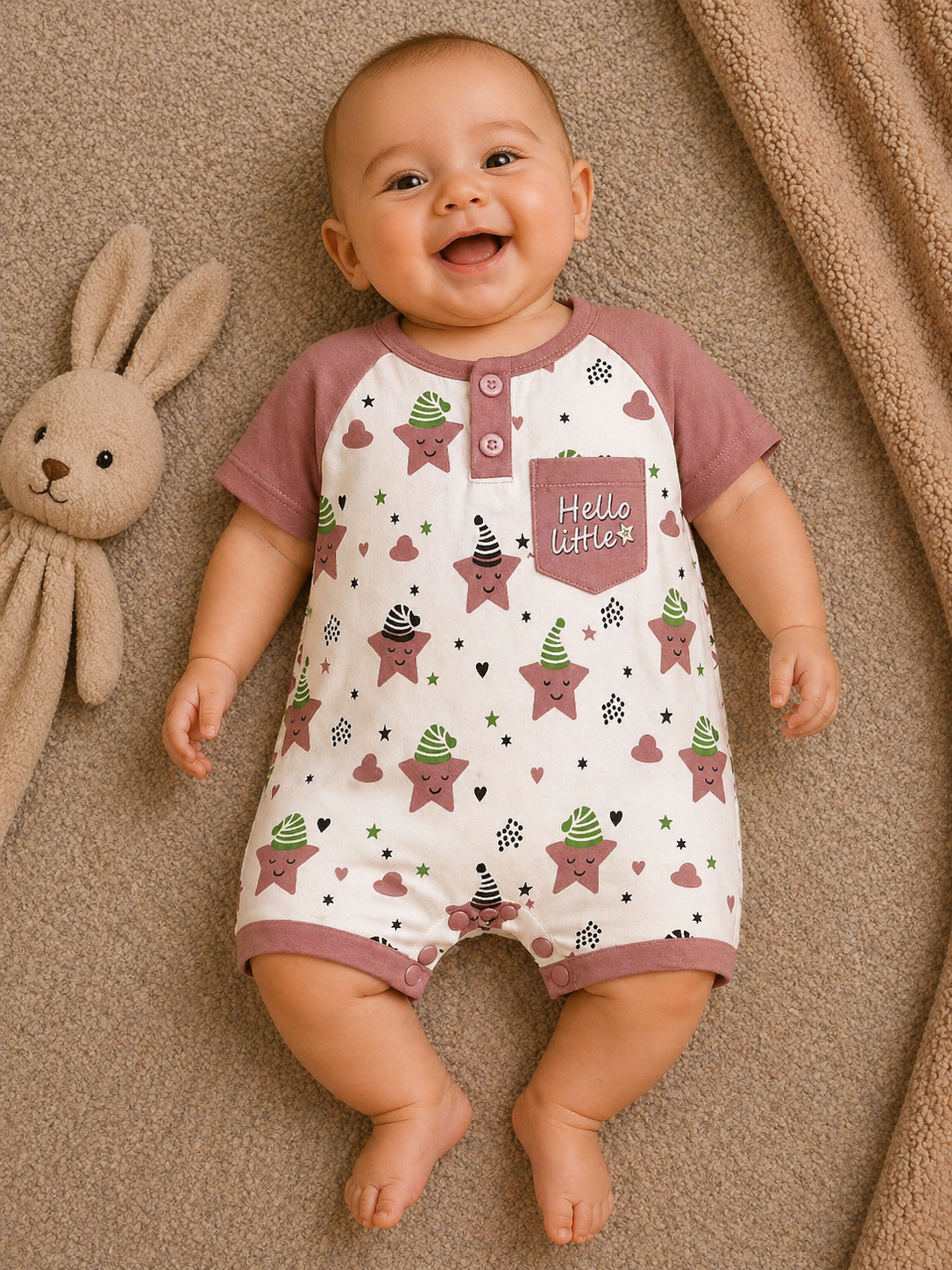 Twinkle Star Romper –  Pink & Ivory