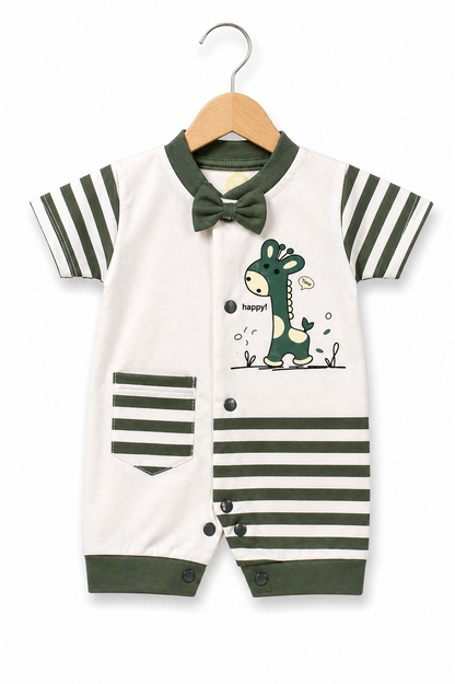 Little Giraffe  Romper – Cream & Olive Green