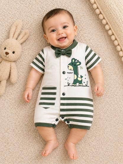 Little Giraffe  Romper – Cream & Olive Green