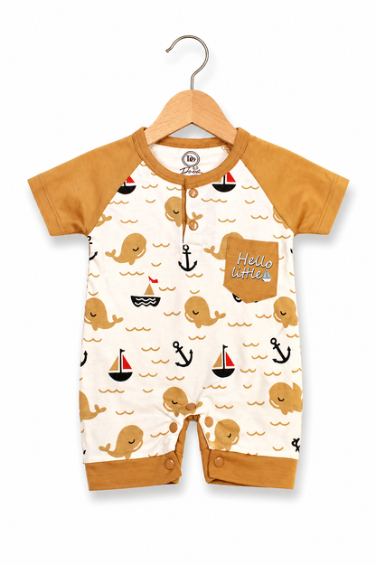 Ocean Whale  Romper – Mustard & Ivory
