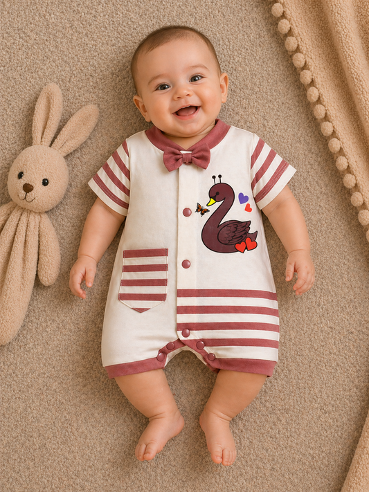 Little Swan Romper – Cream & Rose Pink