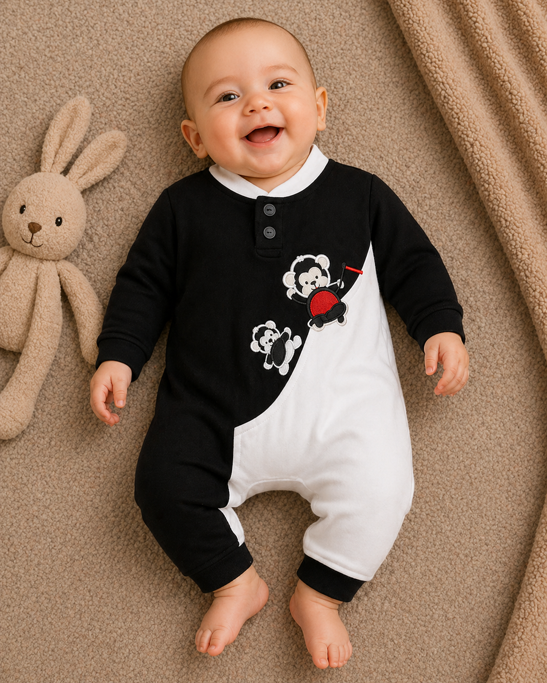 Little Monkey Romper – Black & White