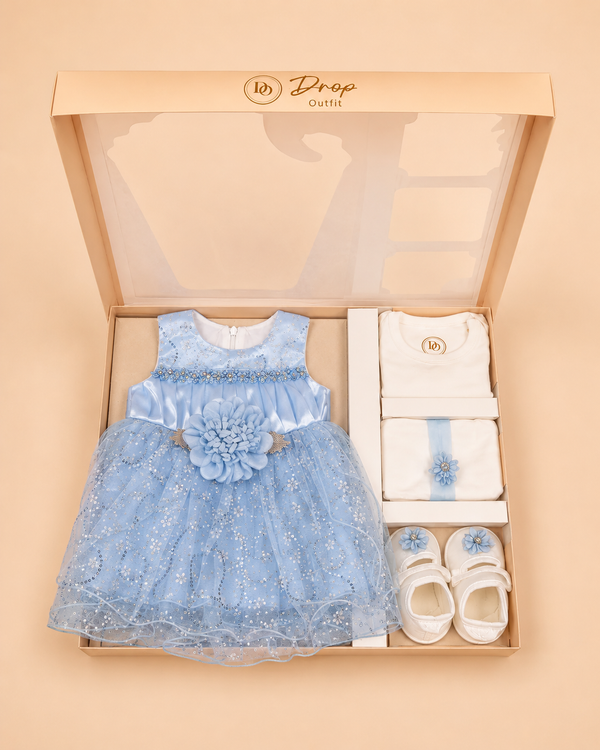 Sky Blue Sparkle Princess 5-Piece Baby Girl Gift Set