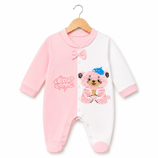 Welcome Bear Footed Pink Romper