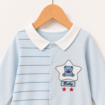 Blue Bear Patch Romper
