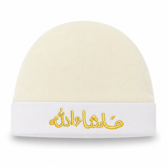 Cream Mashallah Embroidered Baby Cap