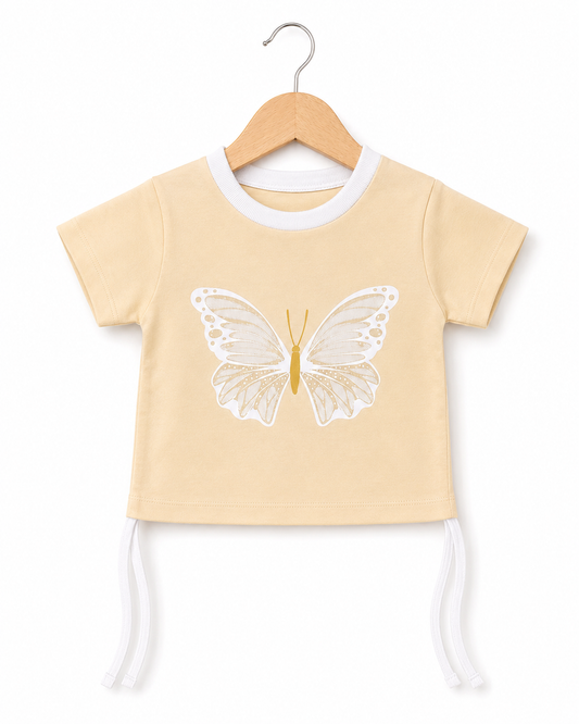 Butterfly Print Cream Baby Top