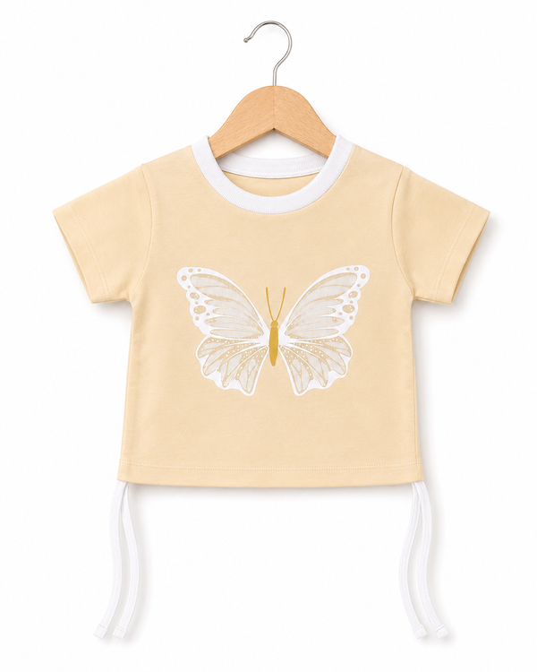 Butterfly Print Cream Baby Top