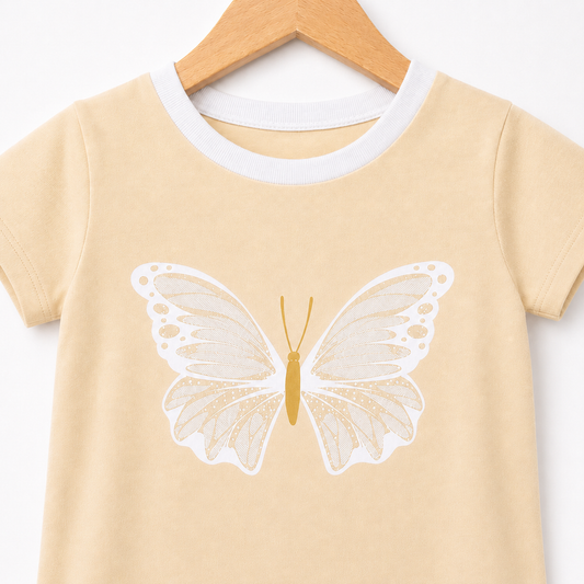 Butterfly Print Cream Baby Top