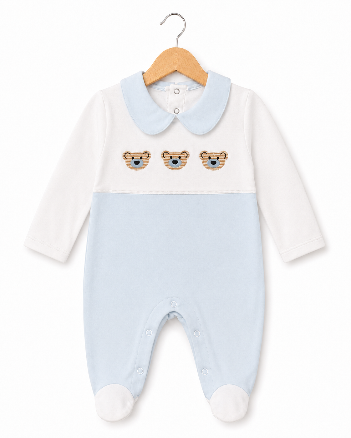 Bear Embroidered Baby Footed Romper