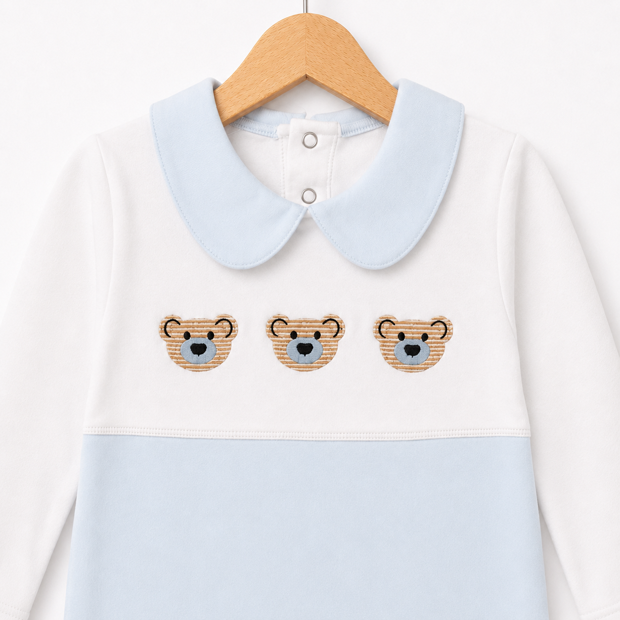Bear Embroidered Baby Footed Romper