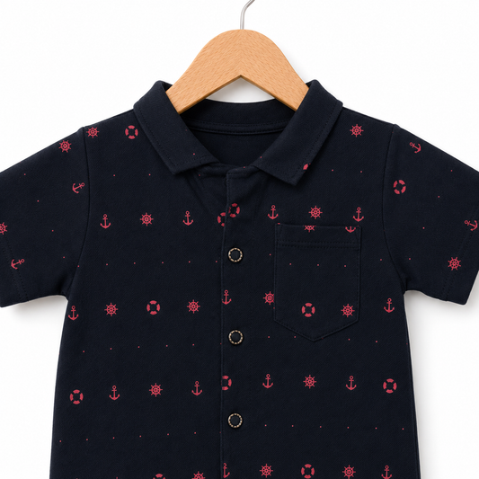 Nautical Print Baby Boy Romper