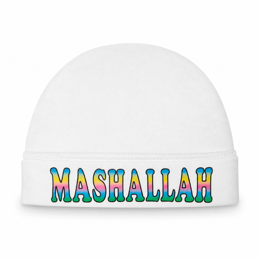 Multicolor Mashallah White Baby Cap