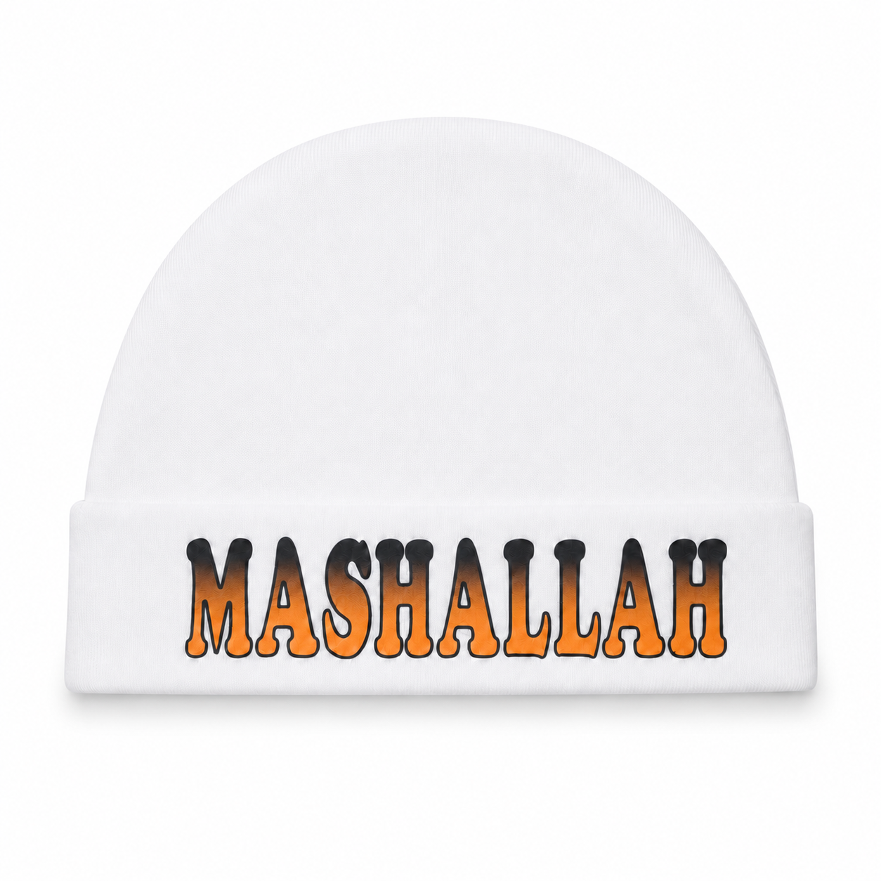 Orange Mashallah White Baby Cap