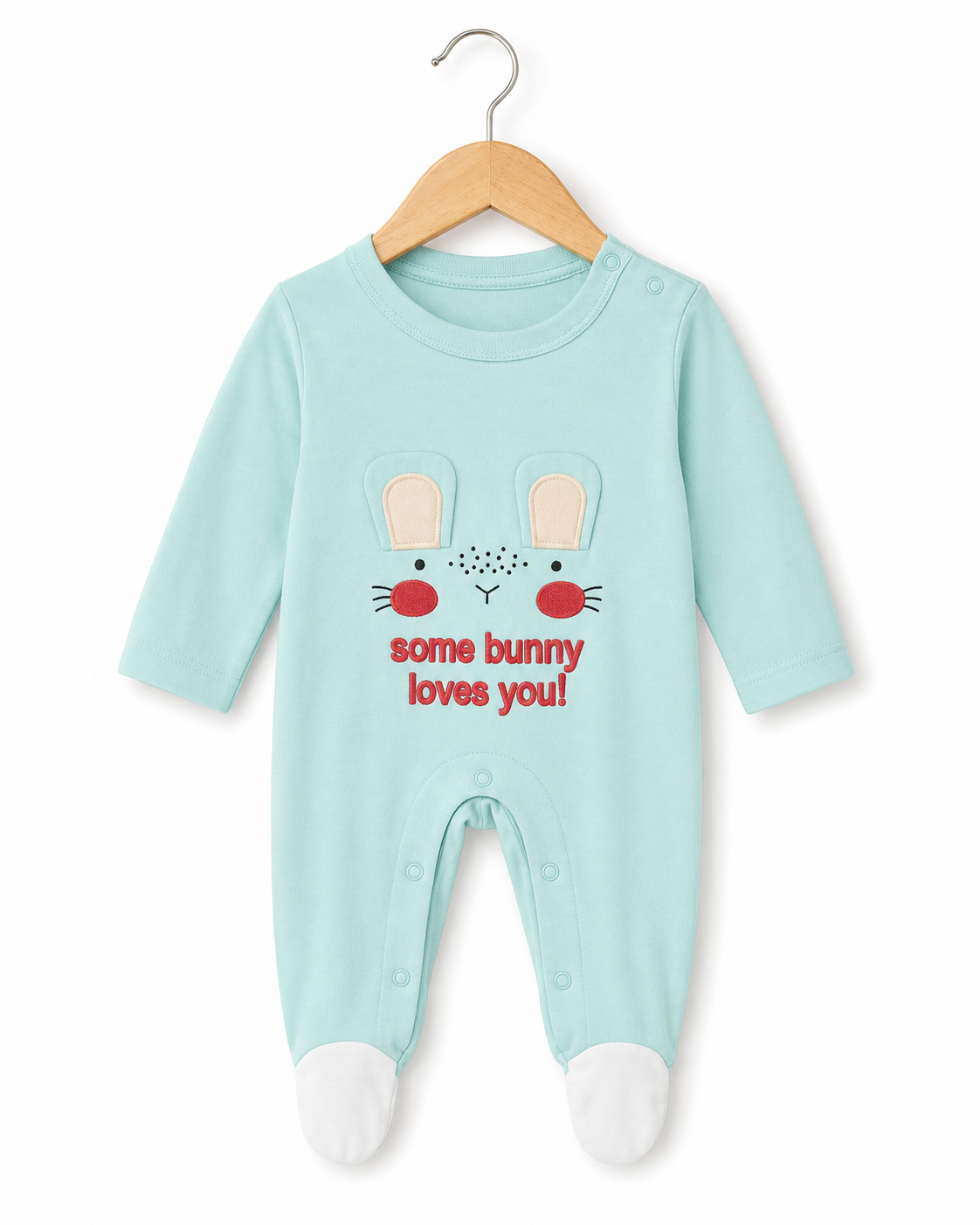 Mint Bunny Baby Footed Romper