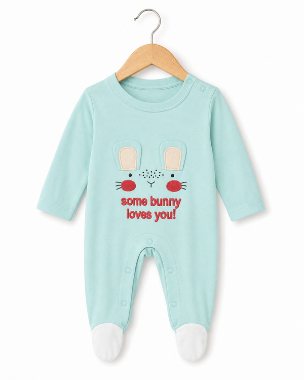 Mint Bunny Baby Footed Romper
