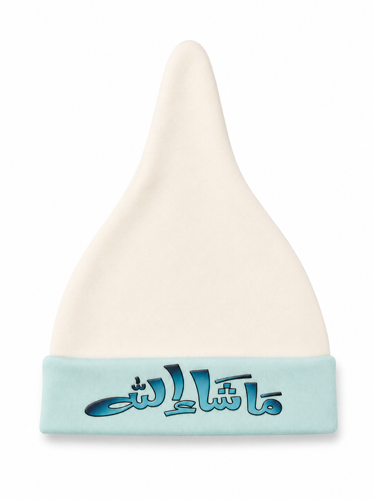 Mashallah Knot Cap – Ivory White & Baby Blue