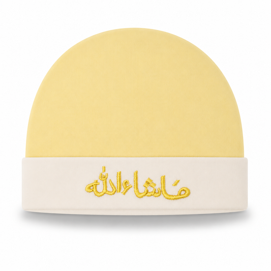 Mashallah Baby Cap – Butter Yellow & Ivory