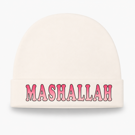 Mashallah Baby Cap – Ivory White & Pink